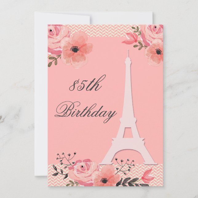 Invitación Moda de cumpleaños 85 Torre Eiffel París (Anverso)