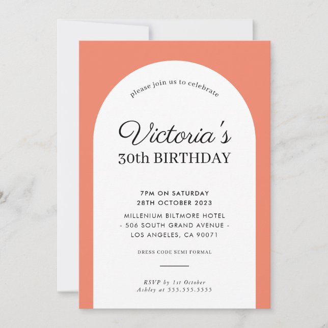 Invitación moda de cumpleaños minimalista naranja moderno (Anverso)
