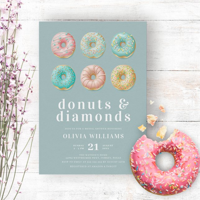 Invitación Moda de Donuts y Diamantes con ducha verde de novi (Subido por el creador)