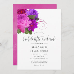 Invitación Moda de época Fuchsia y Bachelorette Morada