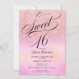 Invitación moda de escritura holográfica purpurina rosa Sweet