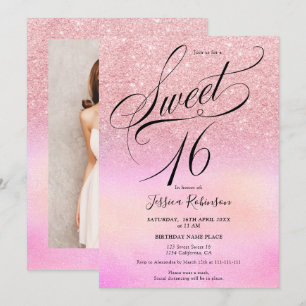 Invitación moda de escritura holográfica purpurina rosa Sweet