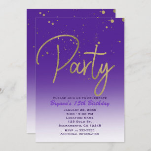 Invitación Moda de fiesta de cumpleaños Purple & Gold Modern 