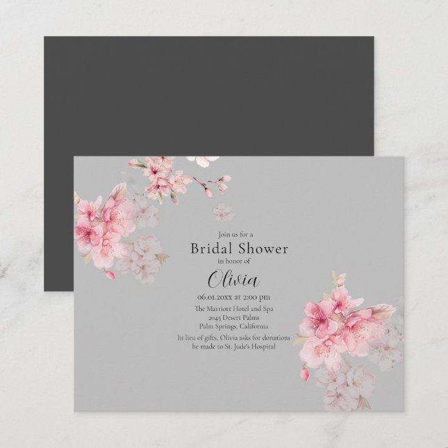 Invitación Moda de flores rosadas de sakura en ducha de novia (Anverso / Reverso)