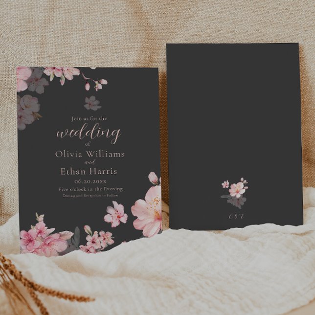 Invitación Moda de flores rosadas de sakura en gris (Subido por el creador)