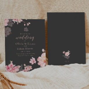 Invitación Moda de flores rosadas de sakura en gris