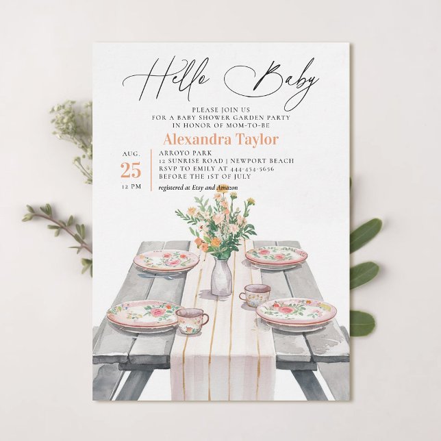Invitación Moda de flores silvestres en el jardín de verano B (garden party baby shower invitation summer watercolor painted neutral modern elegant wildflowers)