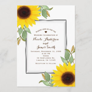 Invitación Moda de girasoles Boda de ducha de novia blanca