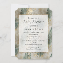 Invitación Moda de Glam Verde Hojas tropicales blancas de oro