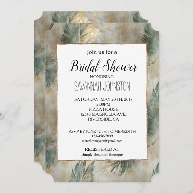 Invitación Moda de Glam Verde Oro Tropical Sale Ducha Bridal (Anverso / Reverso)