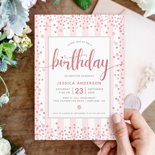 Invitación Moda de guión purpurina de oro rosa rosa rosa rosa (Subido por el creador)