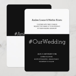 Invitación Moda de hashtag boda blanco y negro moderno