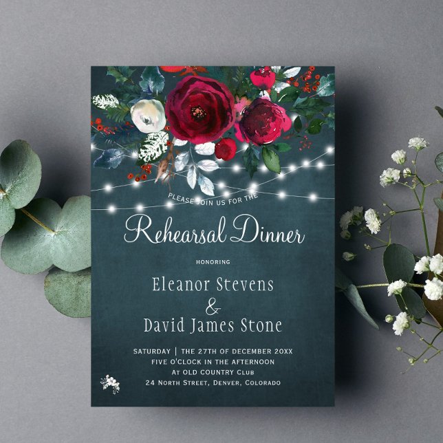 Invitación Moda de invierno rústica boda floral cena (Subido por el creador)