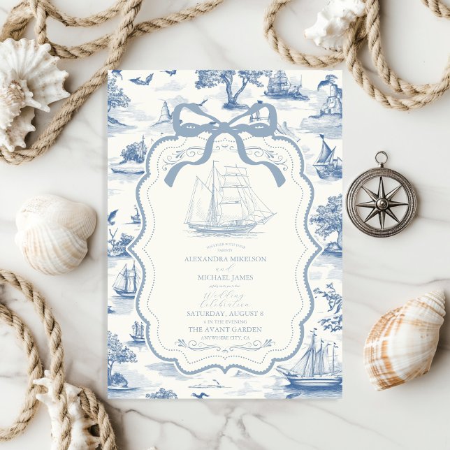 Invitación Moda de la tela Boda Nautical Bow (Subido por el creador)