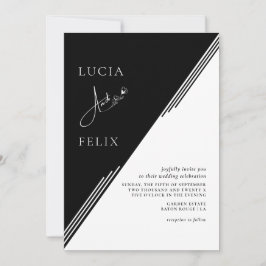 Invitación Moda de línea moderna Boda de fotos en blanco y ne