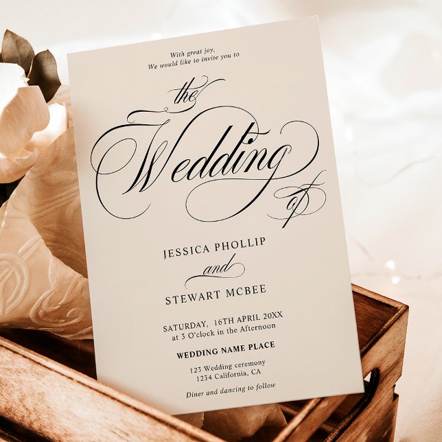 Invitación Moda de marfil todo en un boda de caligrafía (Chic ivory all in one calligraphy wedding invitation)