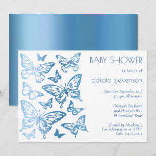 Invitación Moda de mariposa   Classic Blue Shine Baby Shower