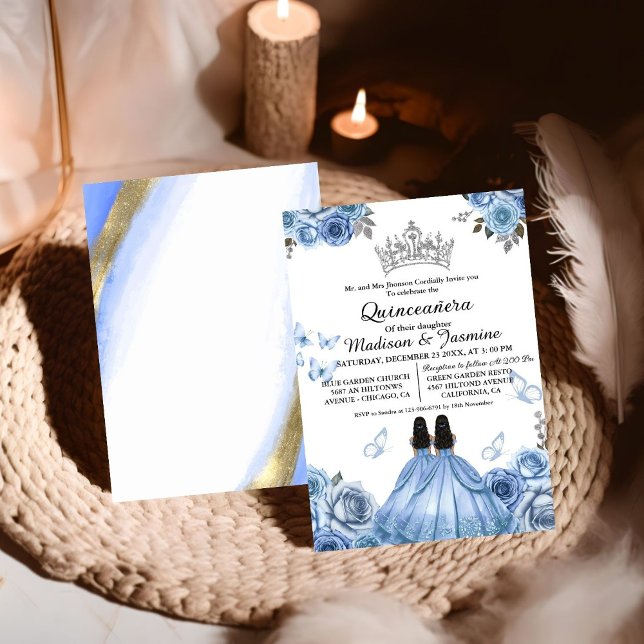 Invitación Moda de mariposa floral azul turbia Quinceanera (Subido por el creador)