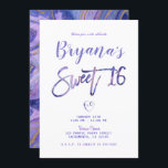 Invitación Moda de Mármol de oro blanco morado Glam Sweet 16<br><div class="desc">Personalizar para cualquier evento</div>