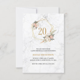 Invitación Moda de mármol floral de la fiesta de los 20 a 20