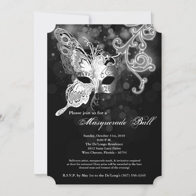 Invitación Moda de máscaras de mariposa de plata disfraces Ha (Anverso)