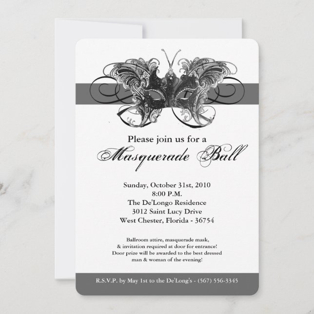 Invitación Moda de máscaras de mariposa de plata disfraces Ha (Anverso)