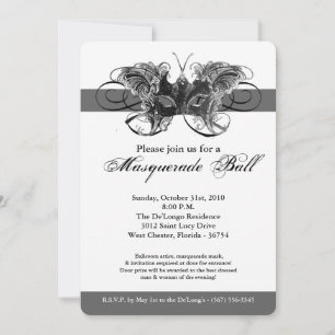 Invitación Moda de máscaras de mariposa de plata disfraces Ha