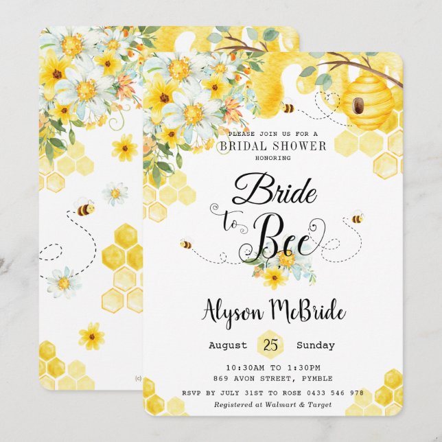 Invitación Moda de novia a ducha de novia floral amarilla  (Anverso / Reverso)