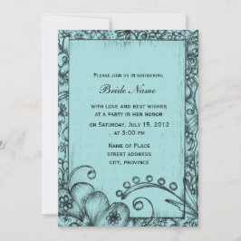 Invitación Moda de novia floral clásica, retro azul y negra