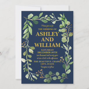 Invitación Moda de oro azul de la marina verde Boho Boda bohe