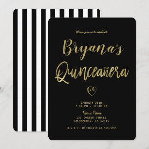 Invitación Moda de oro de franjas blancas y negras 15 Quincea