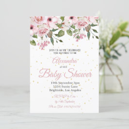 Invitación Moda de oro floral rosa Baby Shower