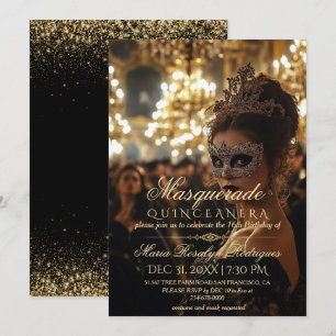 Invitación Moda de oro Masquerade Quinceanera Foto