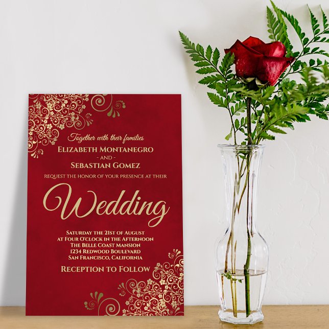 Invitación Moda de oro simple Boda rojo elegante (Subido por el creador)