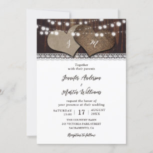 Invitación Moda de país Cadena de madera que ilumina a dos Bo