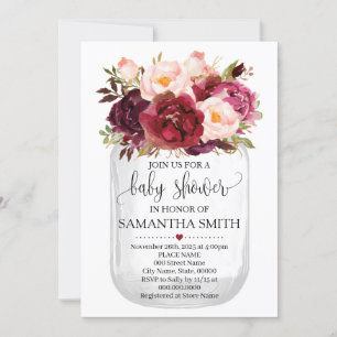 Invitación Moda de país de Baby Shower Marsala Floral Mason J