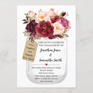 Invitación Moda de país Mason jar engagement marsala
