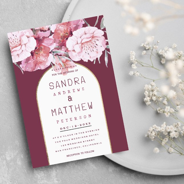 Invitación Moda de país mauve de menta oro rosa boda floral (Country chic mint mauve pink gold floral wedding)