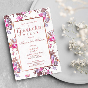 Invitación Moda de país rosa rosa oro floral Graduación