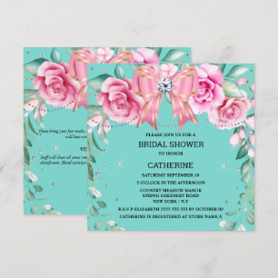 Invitación Moda de país rosa rosa purpurina arco glam verde a