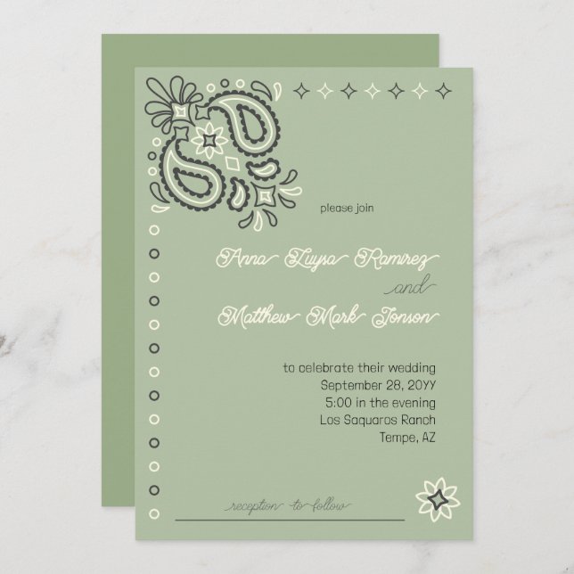 Invitación Moda de país Sage Green Green Modern Boda Occident (Anverso / Reverso)