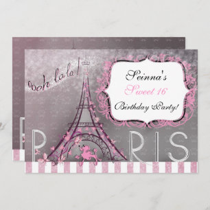 Invitación Moda de París Esparkle Torre Eiffel Fiesta Dulce 1