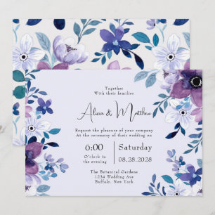 Invitación Moda de primavera pintada morado y Verde azulado B