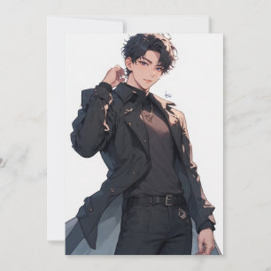 Invitación Moda de retrato de chico anime oscuro Estética n