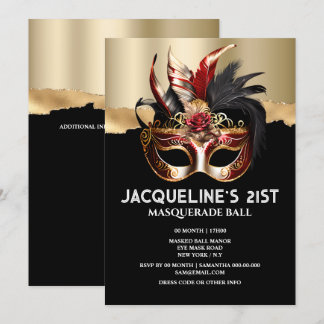 Invitación Moda de rosa de máscara de glam de cumpleaños de l