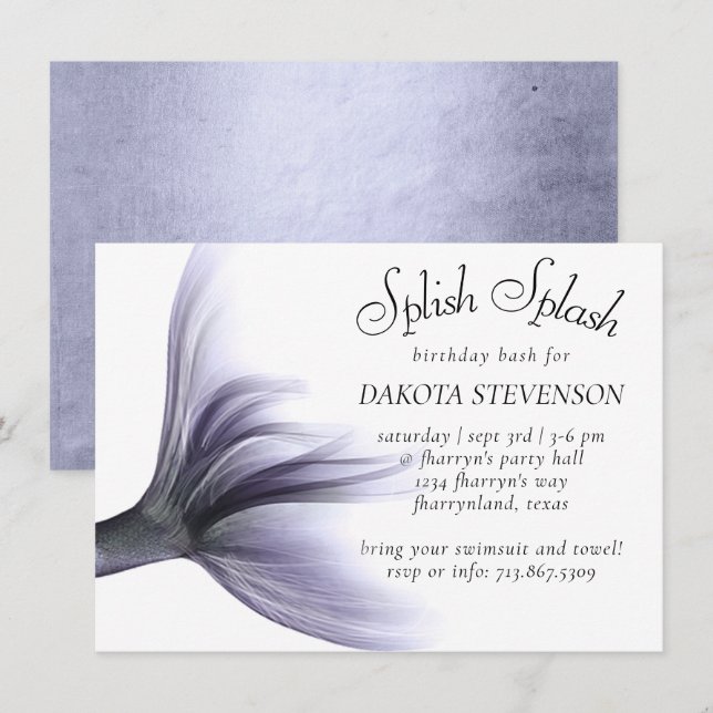 Invitación Moda de Sirena | Duste Lavender Esplash de espeleo (Anverso / Reverso)