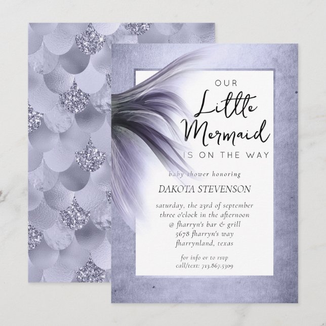 Invitación Moda de Sirena | Dusty Lavender Purple Baby Shower (Anverso / Reverso)