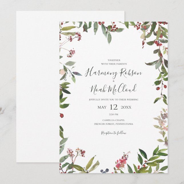 Invitación Moda de vacaciones Botánica | Boda Casual Blanco (Anverso / Reverso)