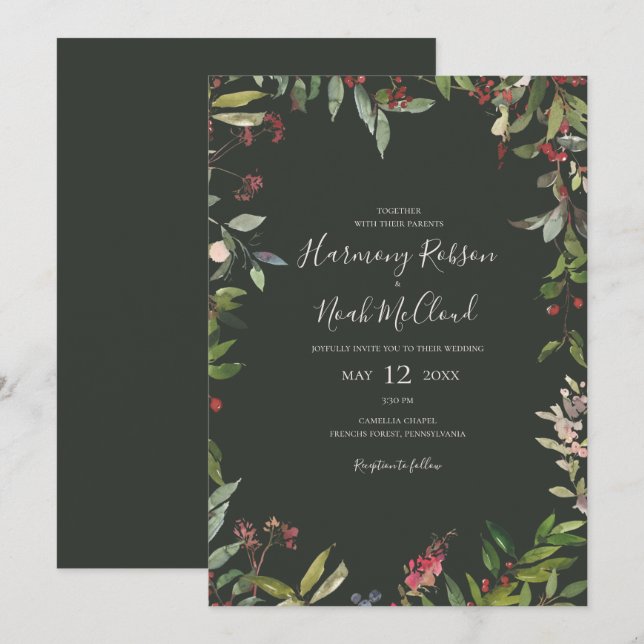 Invitación Moda de vacaciones Botánica | Boda Casual Verde os (Anverso / Reverso)