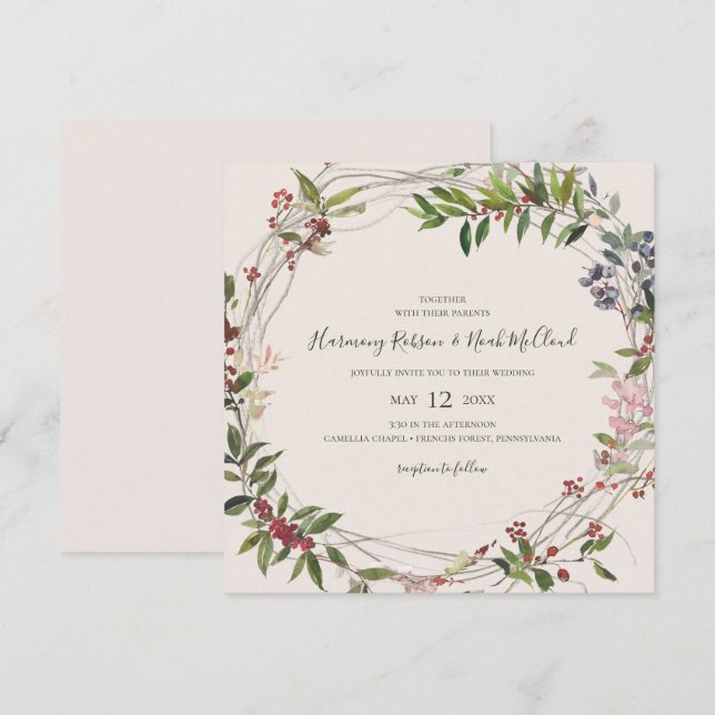 Invitación Moda de vacaciones Botánica | Boda de Champagne Sq (Anverso / Reverso)